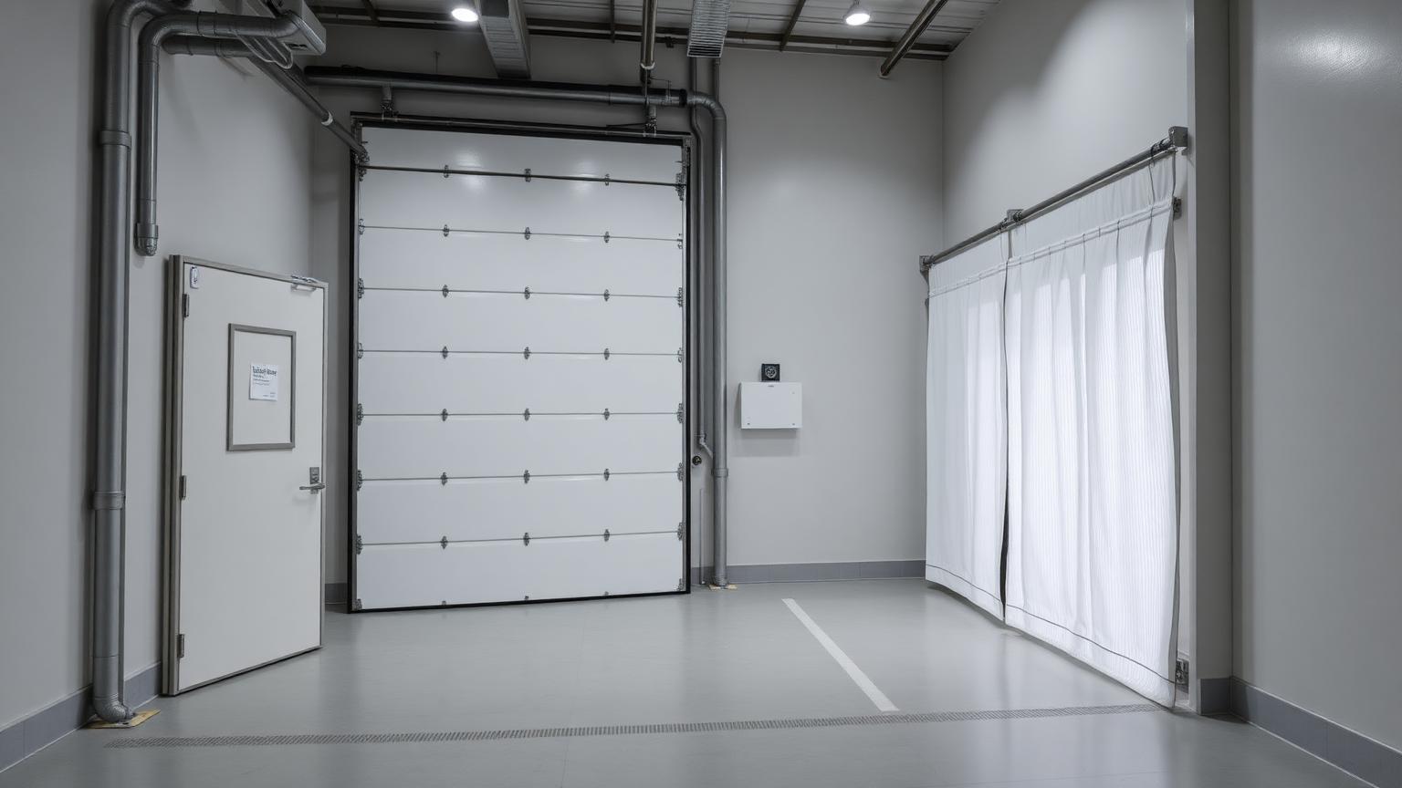 Cold storage ante room buffer space with two insulated PUF doors and overlapping strip PVC curtains