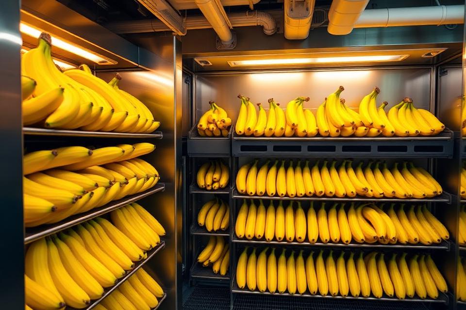 Ripening chamber with banana crates